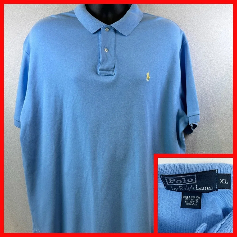 Polo Ralph Lauren Polo Shirt Mens XL Light Blue Short Sleeve Yellow Pony Logo